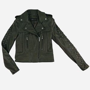 BCBG Max Azria Isa Olive Green Leather Jacket L